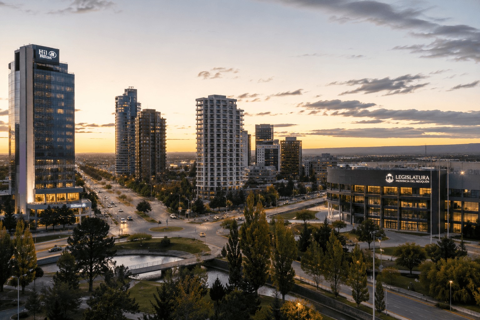 Avenida Leloir, Hilton e distrito institucional de Neuquén capital
